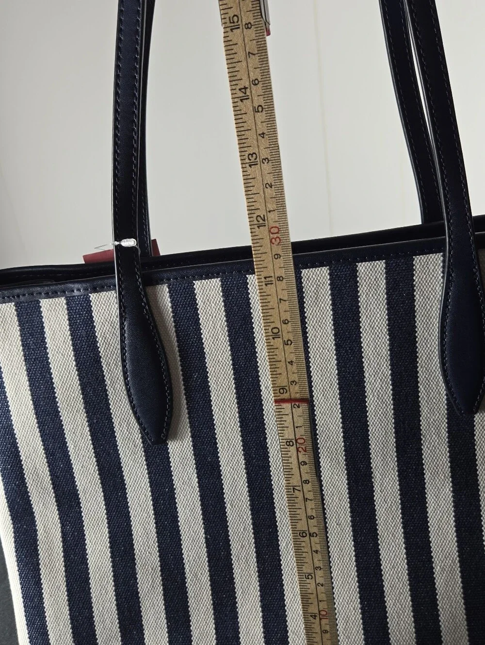 kate spade Navy & White Vertical Stripe Canvas Tote with Leather Handles